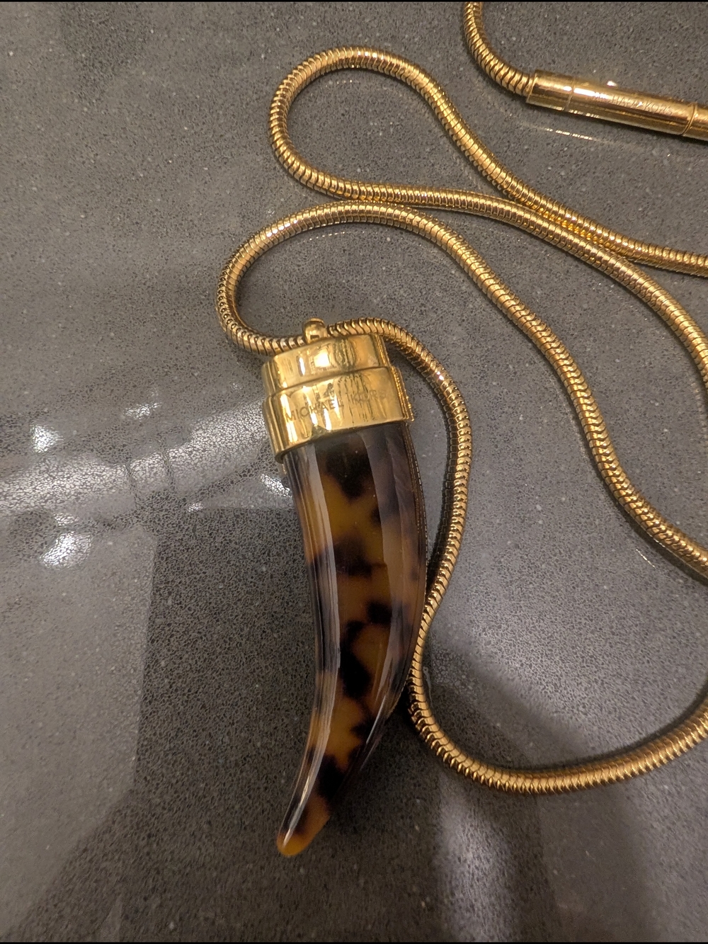 Michael Kors Gold Tone Tortoise Horn Pendant Necklace, Bracelet and Earrings - Picture 6 of 11